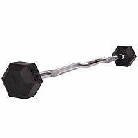 Штанга фиксированная изогнутая обрезиненная 15 кг Rubber Hexagon Barbell Zelart TA-6231-15 длина-95 см