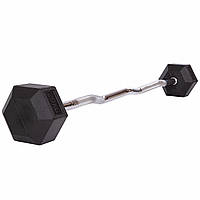 Штанга фиксированная изогнутая обрезиненная 20 кг Rubber Hexagon Barbell Zelart TA-6231-20 длина-95 см