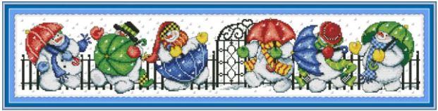 Набір для вишивання за нанесеною на канву схемою "Snowman and umbrella".AIDA 14CT printed , 68*16 см, фото 1