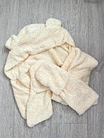 Шапка-капюшон + шарф + рукавицы 3в1 демисезон тедди с ушками Молочный (0333)
