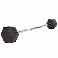 Штанга фиксированная изогнутая обрезиненная 35 кг Rubber Hexagon Barbell Zelart TA-6231-35 длина-95 см