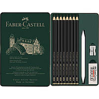 НАБОР 11 предметов с графитными карандашами(НВ-14В) в металл коробке PITT GRAPHITE MATT Faber-Castell