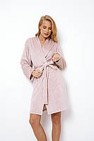 Теплый короткий женский домашний халат Aruelle Lunna bathrobe розовый, Теплый комфортный халат