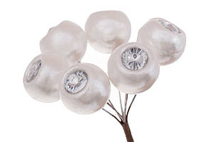 Пучок декоративних ягід з кристалом, діаметр ягідки 24 мм, білий перламутр