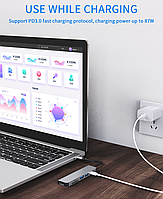 Док станція Deepfox-2010 6 в 1 USB Type-C концентратор для ноутбука 6 портів HDMI картридер, фото 3
