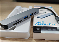 Док станція Deepfox-2010 6 в 1 USB Type-C концентратор для ноутбука 6 портів HDMI картридер, фото 9