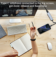 Док станція Deepfox-2010 6 в 1 USB Type-C концентратор для ноутбука 6 портів HDMI картридер, фото 7