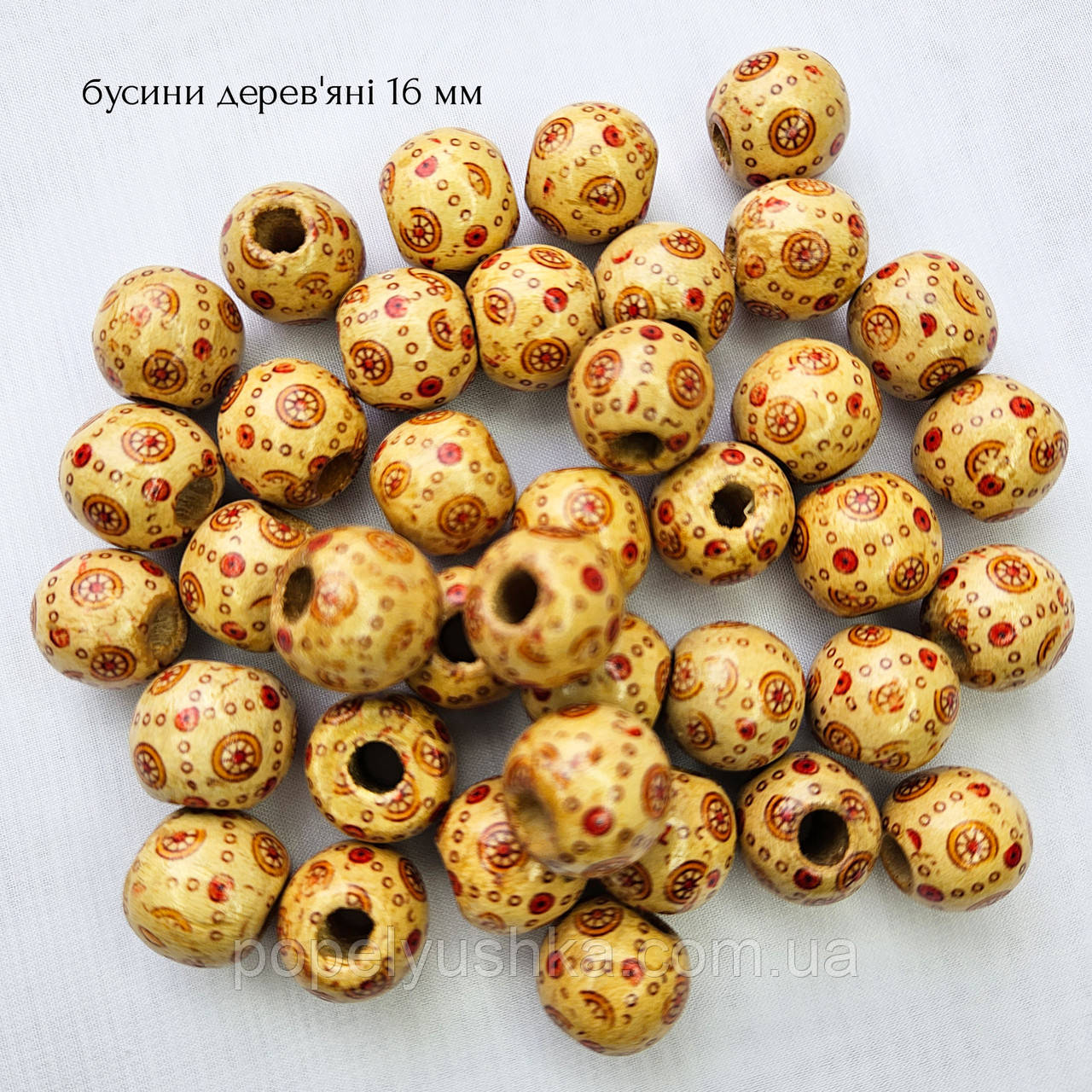 Намистини дерев'яні з візерунком 16 мм, фото 1