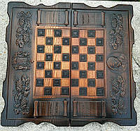 Набор шахматы, шашки, нарды (3 в 1) резные из натурального дерева ясеня ЧПУ "Козак"