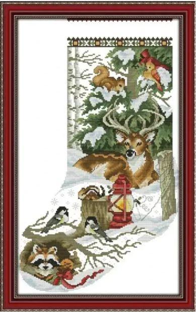 Набір для вишивання за нанесеною на канву схемою "Winter jungle stoc" . AIDA 14CT printed, 34*53 см