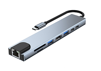 Док станція Deepfox-2017L 8 в 1 USB Type-C концентратор для ноутбука 8 портів HDMI RJ45