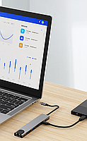 Док станція Deepfox-2017L 8 в 1 USB Type-C концентратор для ноутбука 8 портів HDMI RJ45, фото 5