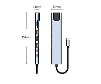 Док станція Deepfox-2017L 8 в 1 USB Type-C концентратор для ноутбука 8 портів HDMI RJ45, фото 10