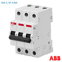 Автоматичний вимикач ABB Basic M 25А, тип С, 4.5 кА, 3п, автомат АВВ BMS413C25 трифазний