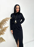 Жіноча Тепла Сукня міді з поясом та розрізом на нозі, подвійна ангора | Стильне Плаття 50-52 та 54-56 р., осінь/зима | Батал, фото 2