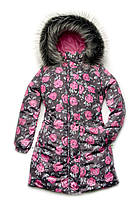 Пальто зимове для дівчинки з принтом троянди 116