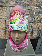 Зимняя шапка для девочки с завязками и без Frozen 50-53