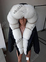 Женская зимняя куртка бомбер с натуральным мехом песца с 42 по 58