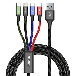 Кабель Baseus Fast 4-in-1 Cable USB to Lightning+Type-C(2)+Micro 3.5A 1.2M CA1T4-B01 Black, фото 1