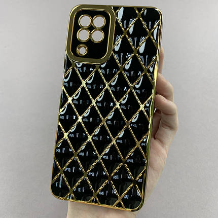 Чохол для Samsung Galaxy A22 золотий чохол з ромбіками із захистом камери на телефон самсунг а22 чорний w0u, фото 1