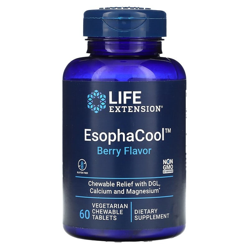 Кальцій і магній Life Extension "EsophaCool" з ягідним смаком (60 жувальних таблеток)