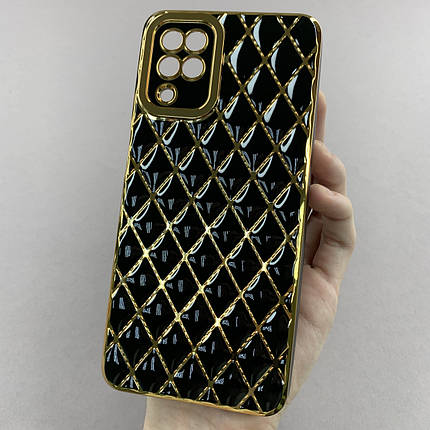 Чохол для Samsung Galaxy A12 золотий чохол з ромбіками із захистом камери на телефон самсунг а12 чорний w0u, фото 1