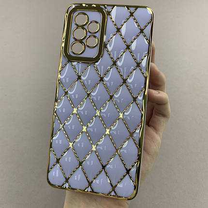Чохол для Samsung Galaxy A52s золотий чохол з ромбіками із захистом камери на самсунг а52с бузковий w0u, фото 1