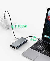 Хаб Док станція Deepfox-2310 11 в 1 USB Type-C концентратор для ноутбука 11 портів, фото 6