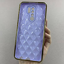 Чохол для Xiaomi Redmi 9 золотий чохол з ромбіками із захистом камери на телефон сяомі редмі 9 бузковий w0u, фото 3
