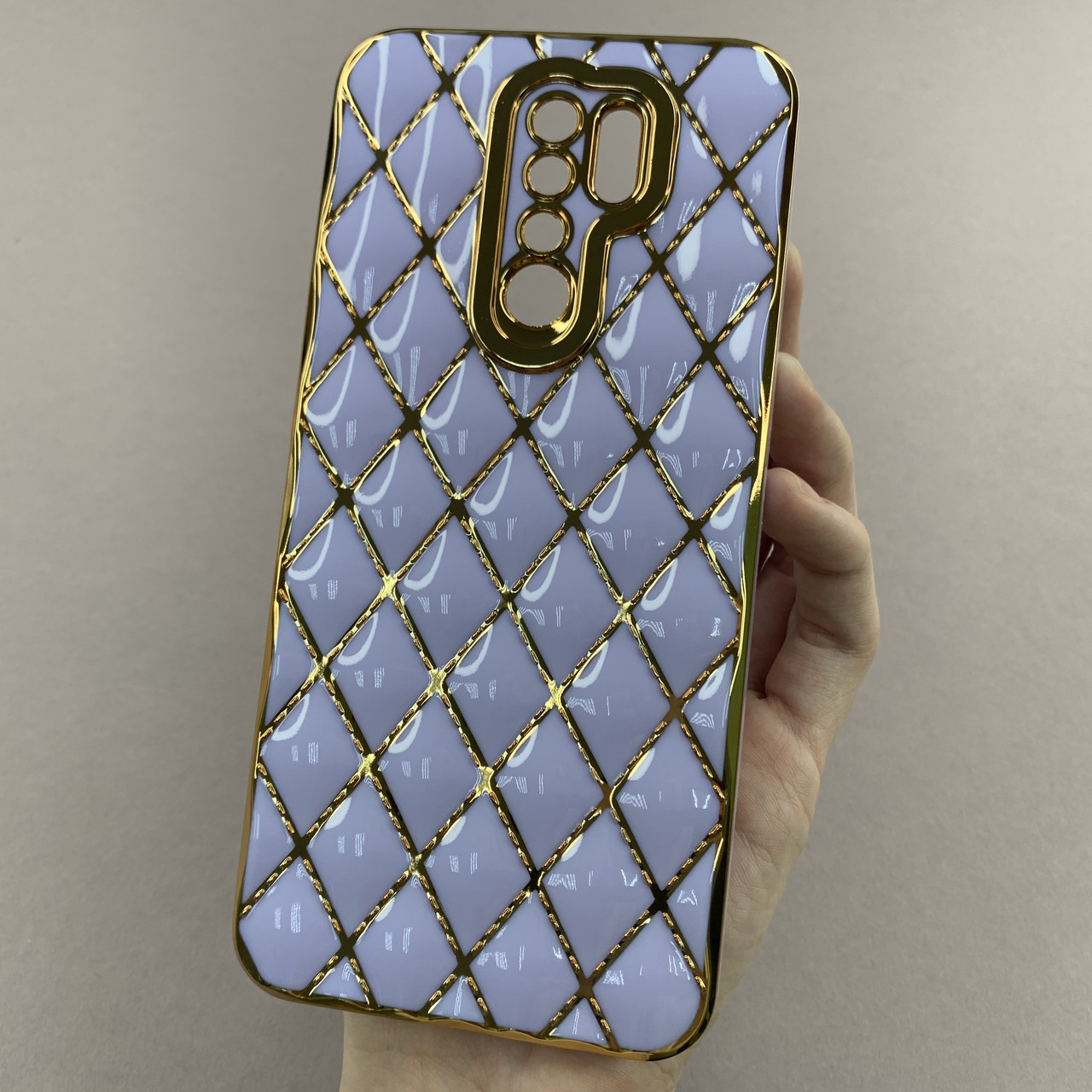 Чохол для Xiaomi Redmi 9 золотий чохол з ромбіками із захистом камери на телефон сяомі редмі 9 бузковий w0u