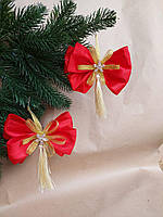 Новогоднее украшение на елку, ручной работы из ленты, бантики (цена за пару) червоний