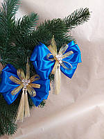 Новогоднее украшение на елку, ручной работы из ленты, бантики (цена за пару) синій