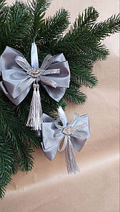 Новорічна прикраса на ялинку, ручної роботи зі стрічки, бантики (ціна за пару) сирій