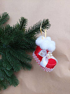 Новорічна прикраса на ялинку, ручної роботи черевиків червоній