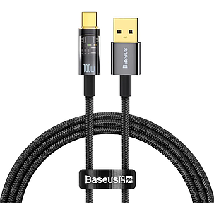 Кабель Baseus Explorer Series Auto Power-Off Cable USB to Type-C 100W 1m CATS000201 Black, фото 1
