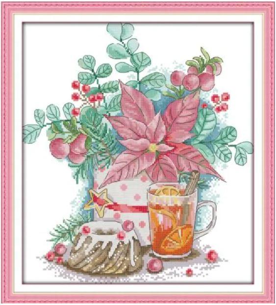 Набір для вишивання за нанесеною на канву схемою "Christmas safflower". AIDA 14CT printed, 32*36 см