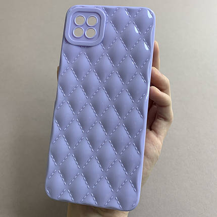 Чохол для Samsung Galaxy A22 5G глянсовий рельєфний з ромбами чохол на телефон самсунг а22 5г бузковий f0k, фото 1