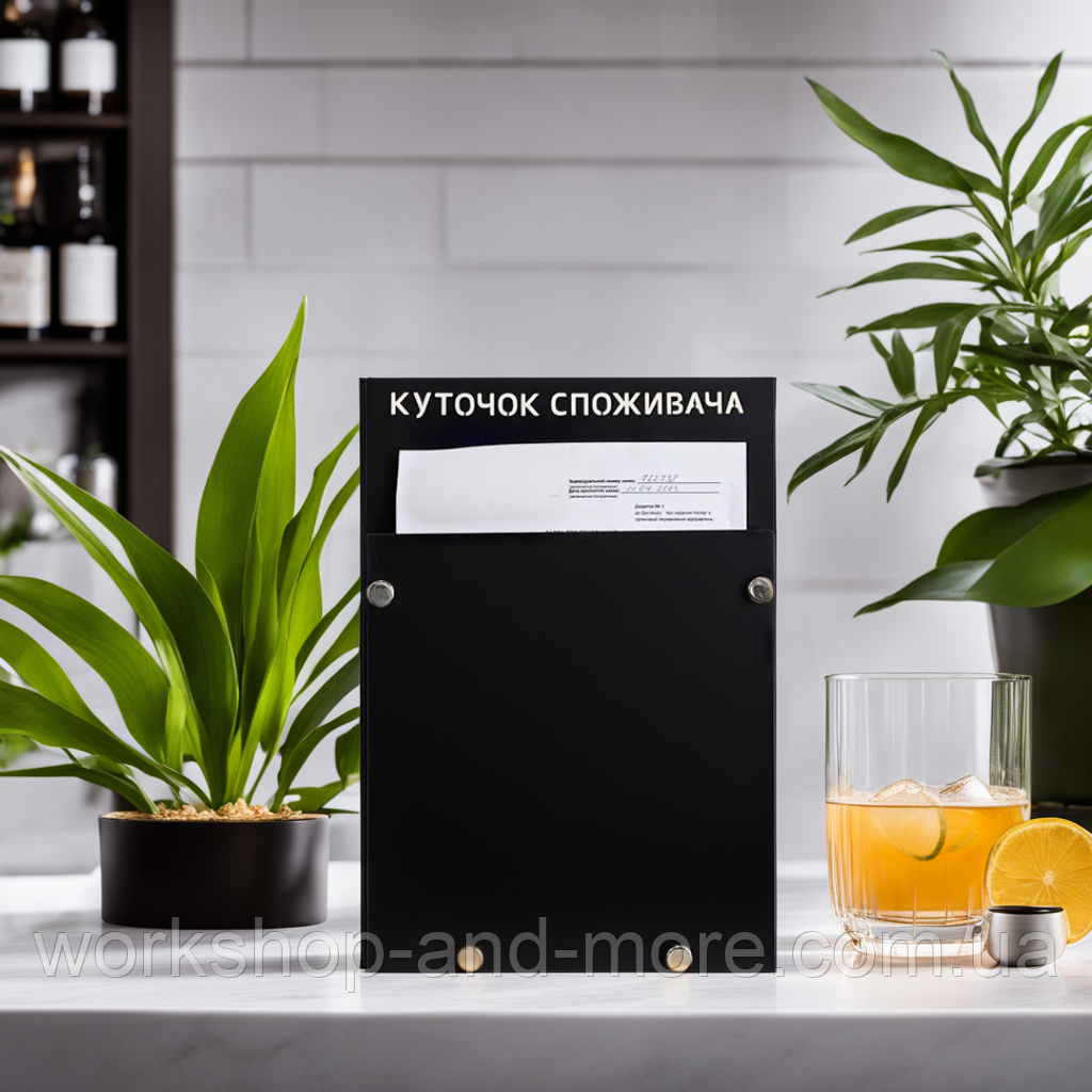 Куточок споживача дерев'яний на 3 секції для магазину кафе закладу компактний чорний