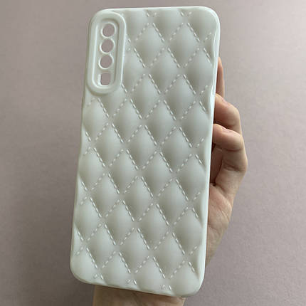 Чохол для Samsung Galaxy A50 глянсовий рельєфний з ромбами чохол на телефон самсунг а50 білий f0k, фото 1