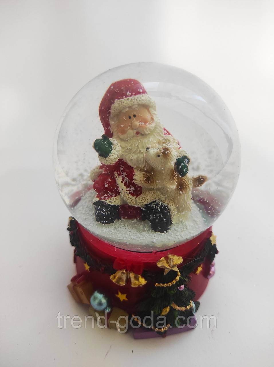 Снігова куля / новорічний скляна куля зі снігом/Дід Мороз з собачкою, фото 1
