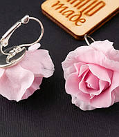 Серьги ручной работы из холодного фарфора "Розовые розы"