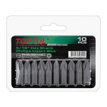 Набір насадок викруткових TOPTUL 5/16" L 30 мм PH3 10ед. FSBA1003G, фото 1