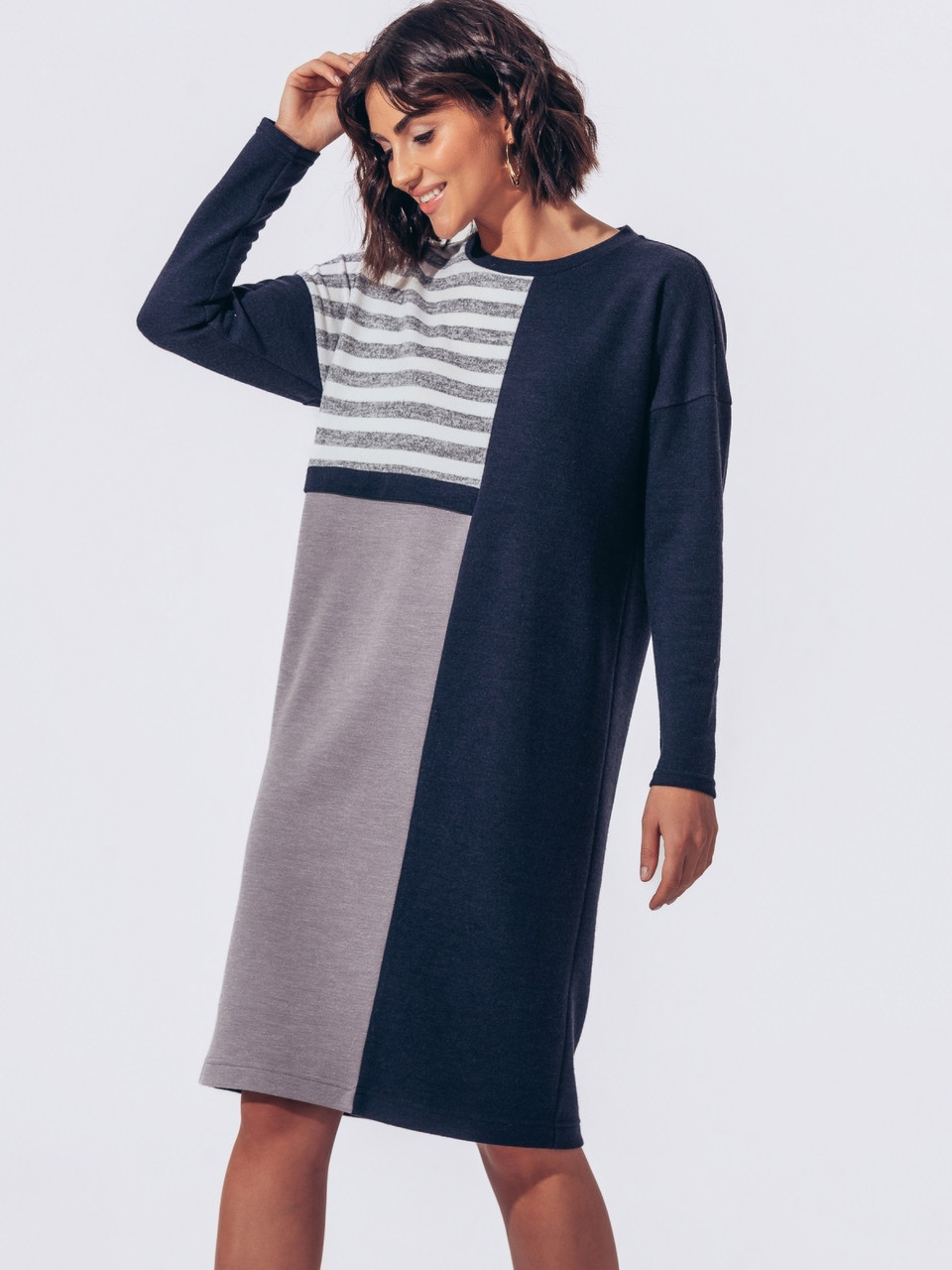 Лаконічна сукня на кожен день з комбінації тканин ( 2 кольори) - фото 1 - id-p2011325307