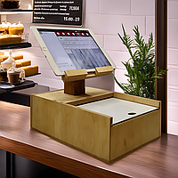 Конструктор 3 в 1: ящик-касса, подставка для планшета, qr код для меню кофейни, бара, кафе дерево