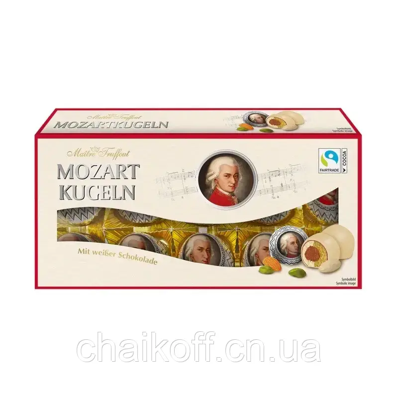 Шоколадні цукерки в білому шоколаді Maitre Truffout Mozart Kugeln 200 г, фото 1