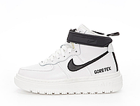 Кроссовки мужские зимние Nike Air Force 1 Gore-Tex белые с черным кожаные с овчиной внутри. код KD-14494