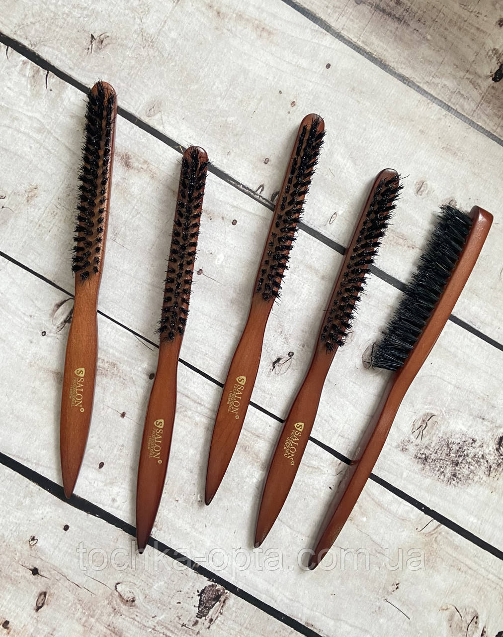 Гребінець SALON PROFESSIONAL для начосу волосся трирядка з натуральною щетиною