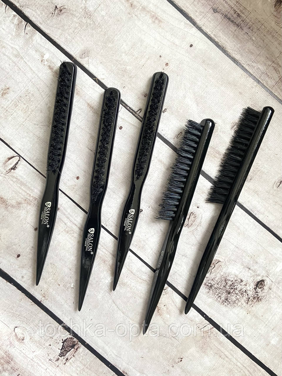Гребінець SALON PROFESSIONAL для начосу волосся, триряджання з натуральної щетини, фото 1