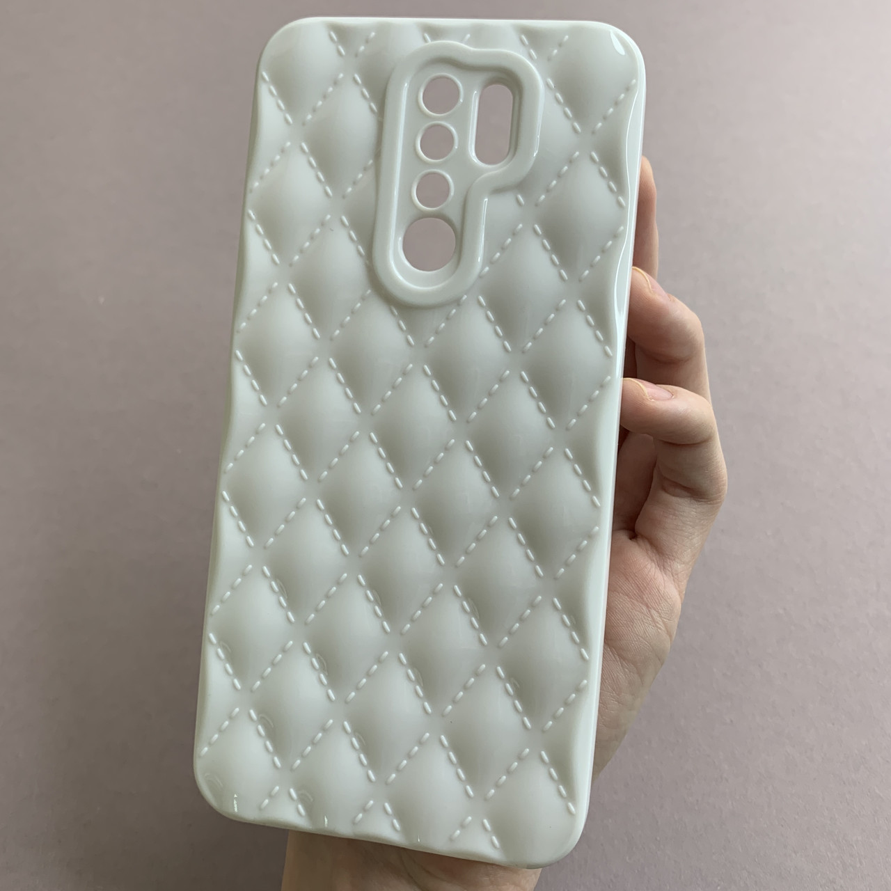 Чохол для Xiaomi Redmi 9 глянсовий рельєфний з ромбами чохол на телефон сяомі редмі 9 білий f0k