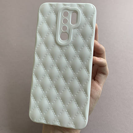 Чохол для Xiaomi Redmi 9 глянсовий рельєфний з ромбами чохол на телефон сяомі редмі 9 білий f0k, фото 1